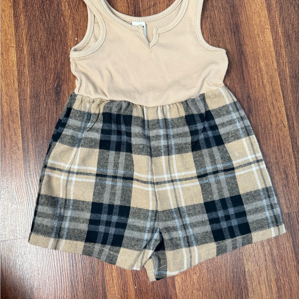 Tan and Plaid Sleeveless Romper